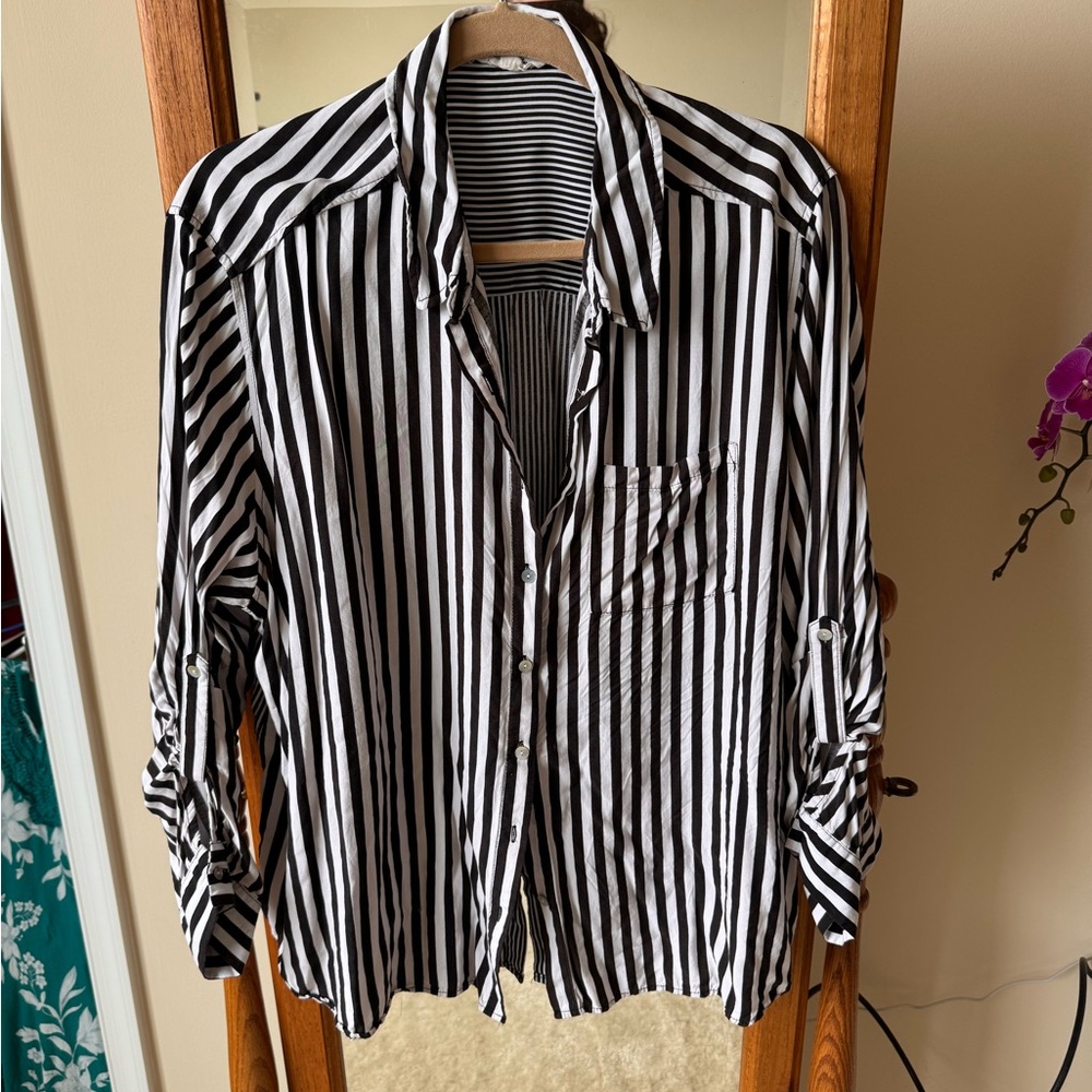 Black and White Striped Button-Up Shirt